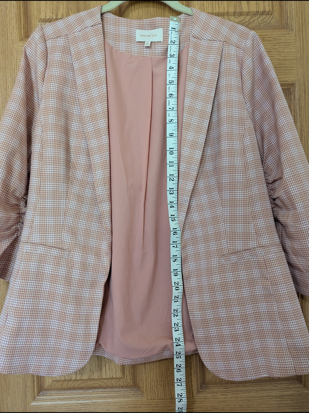 Skies Are Blue Dusty Pink Plaid Open-Front Blazer - Picture 6 of 7